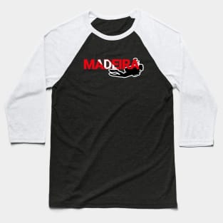 The word Madeira filled with the diving flag colours and a scuba diver Baseball T-Shirt